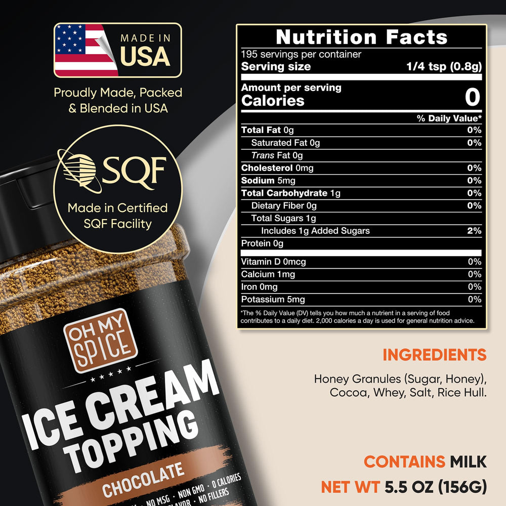 Oh My Spice sprinkled on ice cream adding gourmet chocolate finish and visual appeal