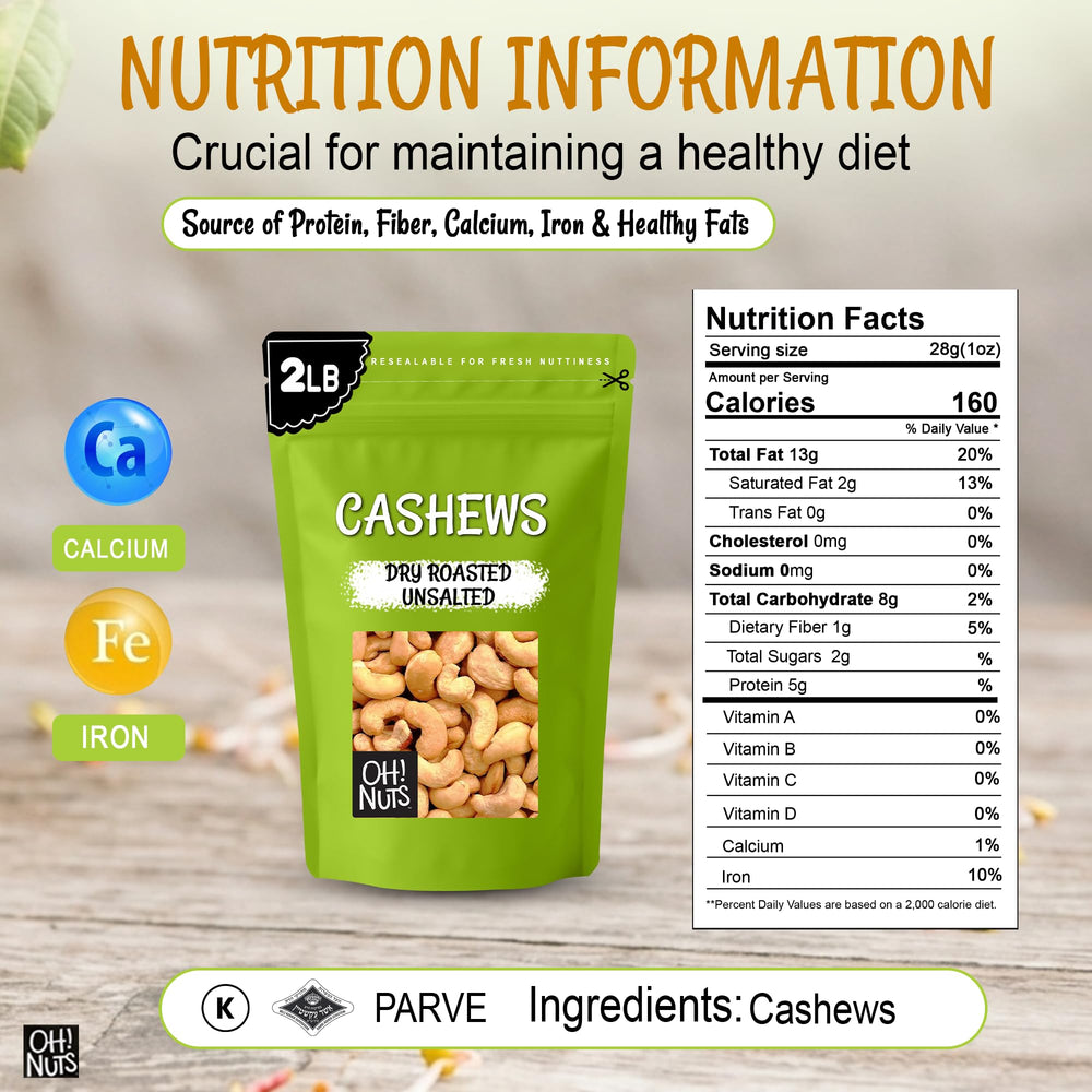Oh! Nuts cashews close-up texture highlighting dry-roasted crunch and natural flavor