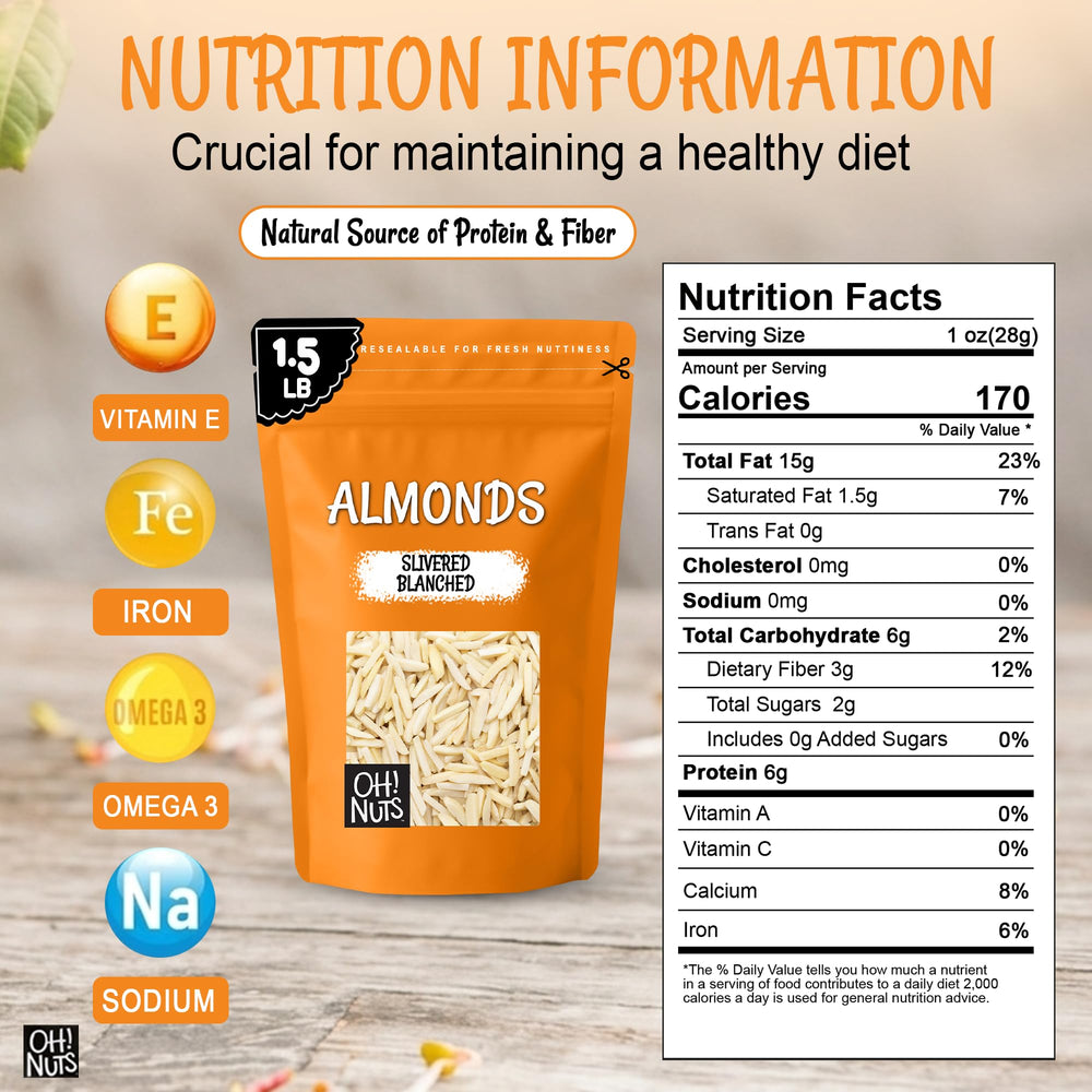 Oh! Nuts close-up slivered almond texture revealing fine, skinless pieces and uniformity