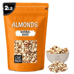 Oh! Nuts front package showing 2lb diced almonds for pantry convenience