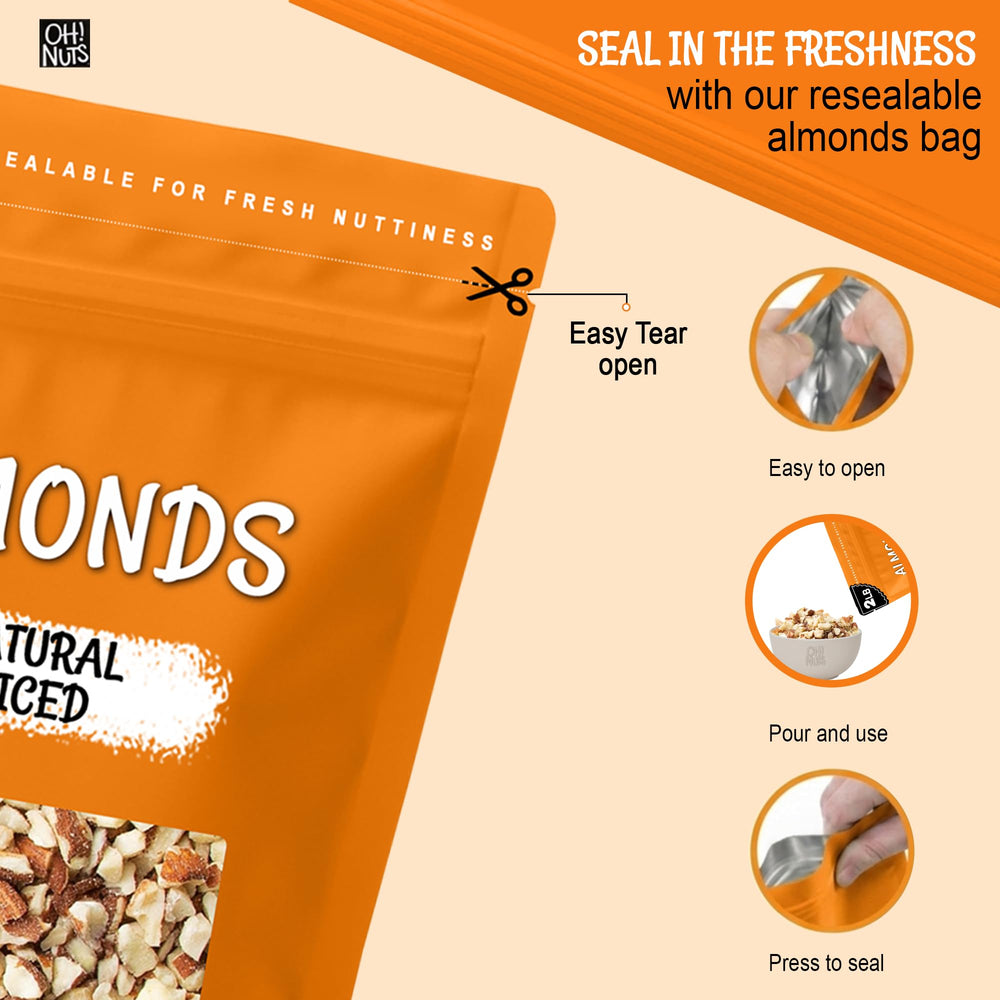 Oh! Nuts diced almonds in bowl ready for recipe use and quick snacking