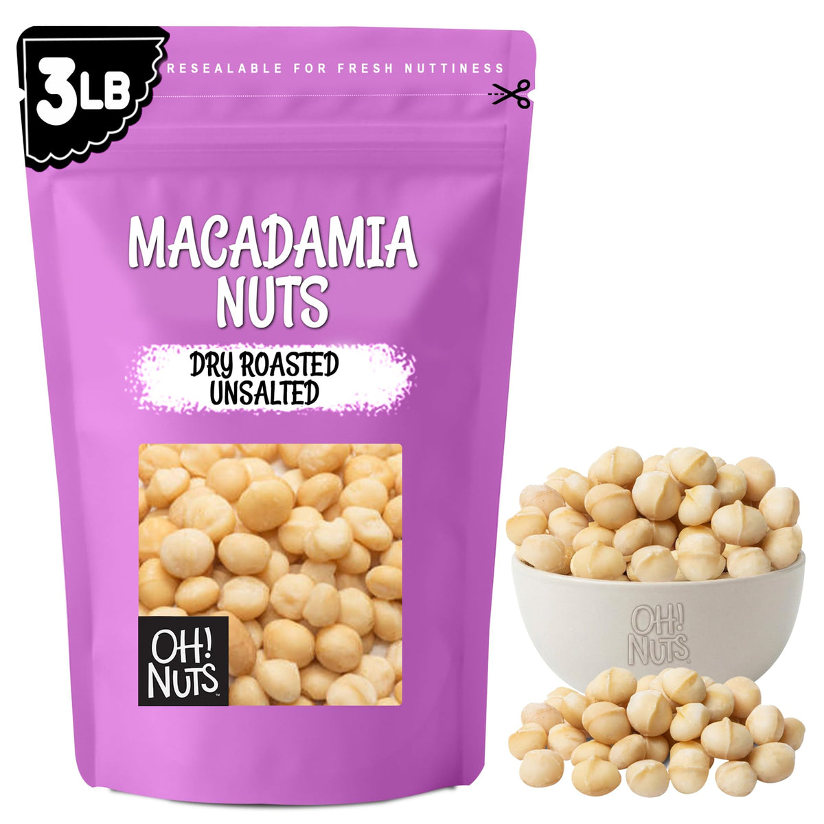 Oh! Nuts front packaging 3 lb bag showing branding and product benefits