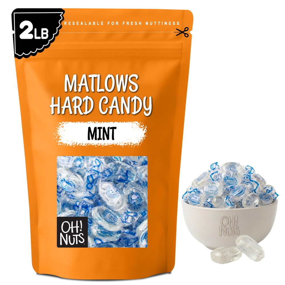 Oh! Nuts front packaging showing 2 lb bag and peppermint crystals for bulk use