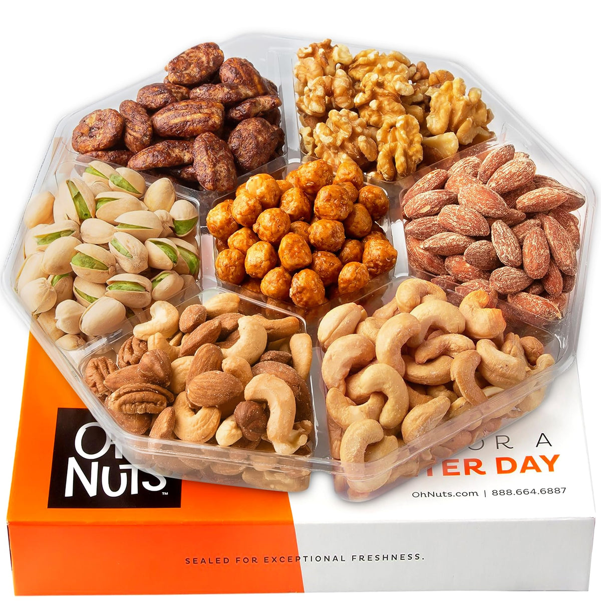 Oh! Nuts front packaging showcasing premium assorted nuts and elegant presentation