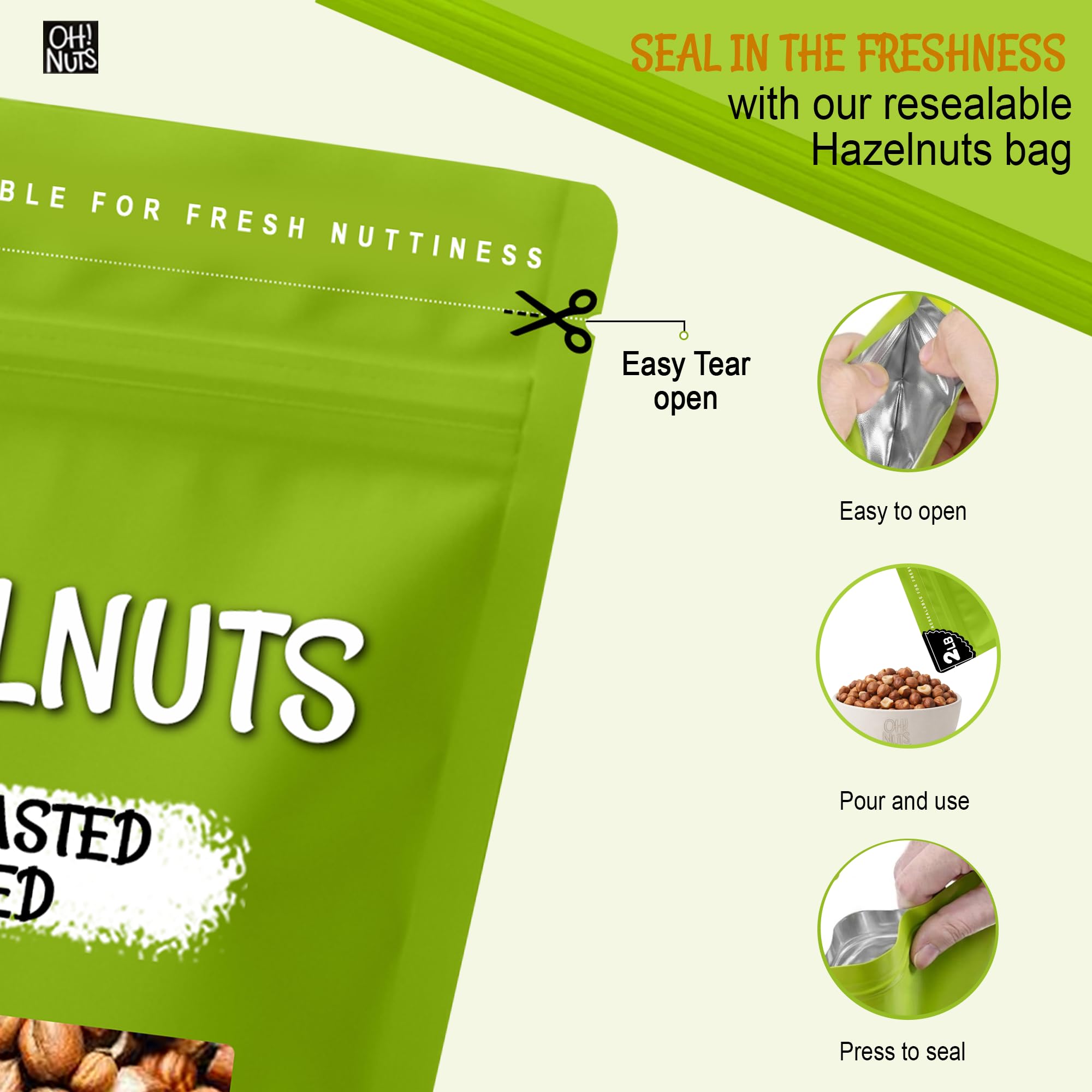 Oh! Nuts bowl of filberts ready to eat showing convenience and flavor
