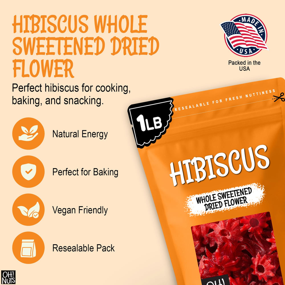 Oh! Nuts hibiscus iced tea in glass with ice, illustrates refreshing cold-beverage use