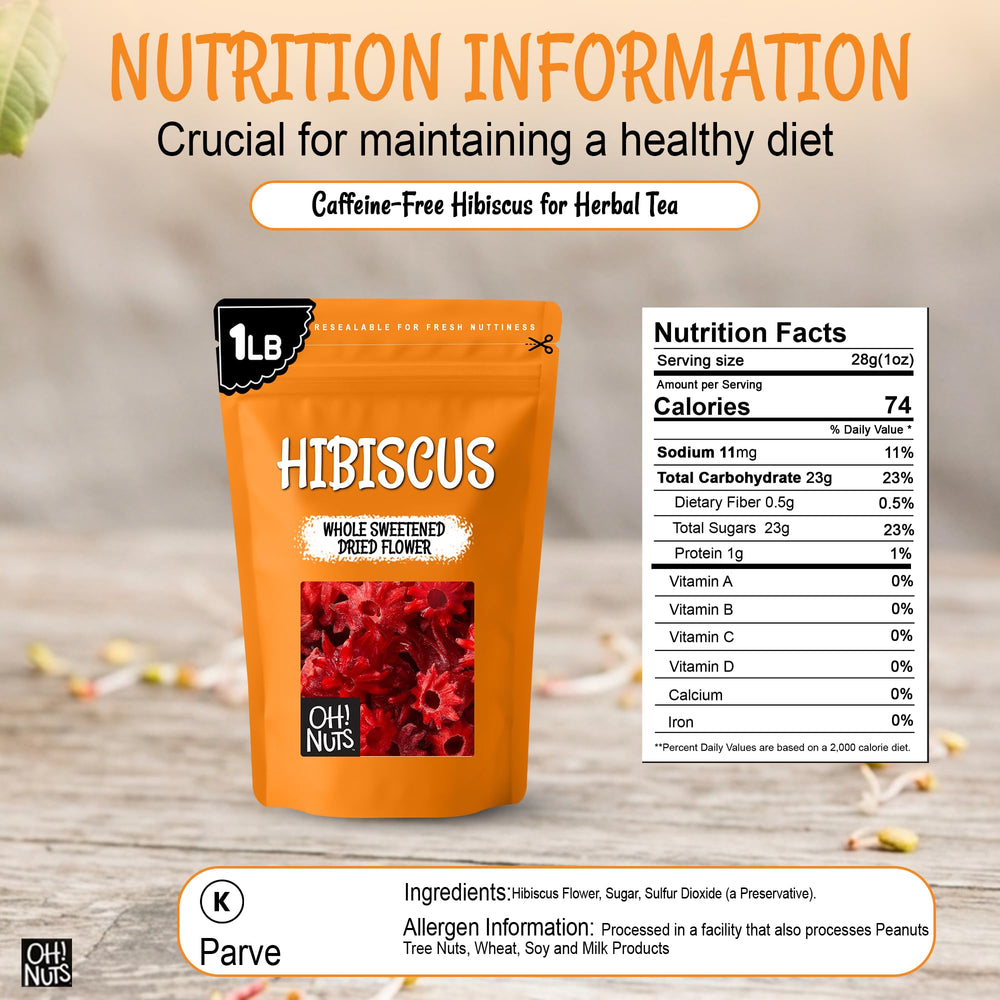Oh! Nuts loose dried hibiscus petals piled, showing vibrant ruby color benefit