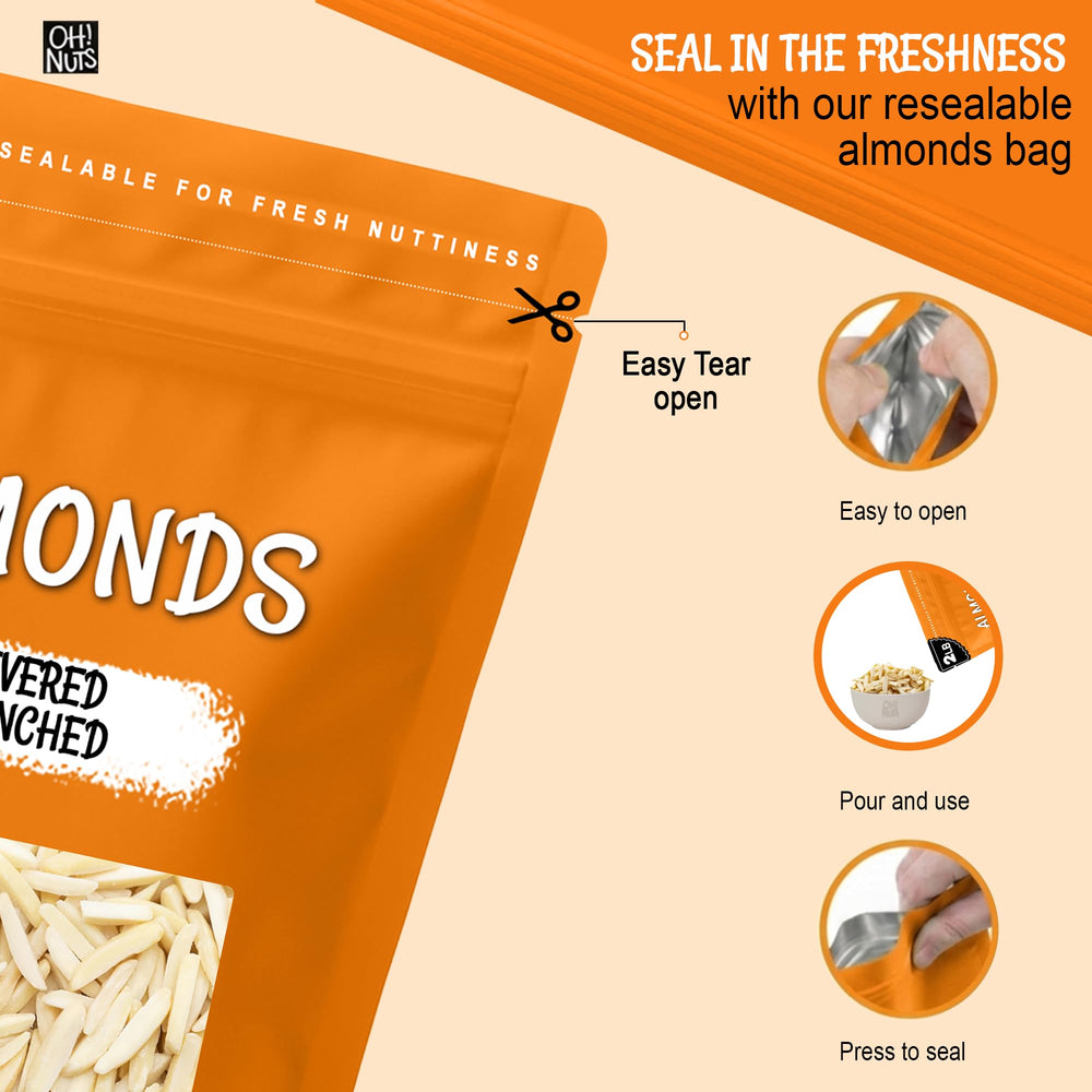 Oh! Nuts almonds in bowl showing portion size and easy serving convenience
