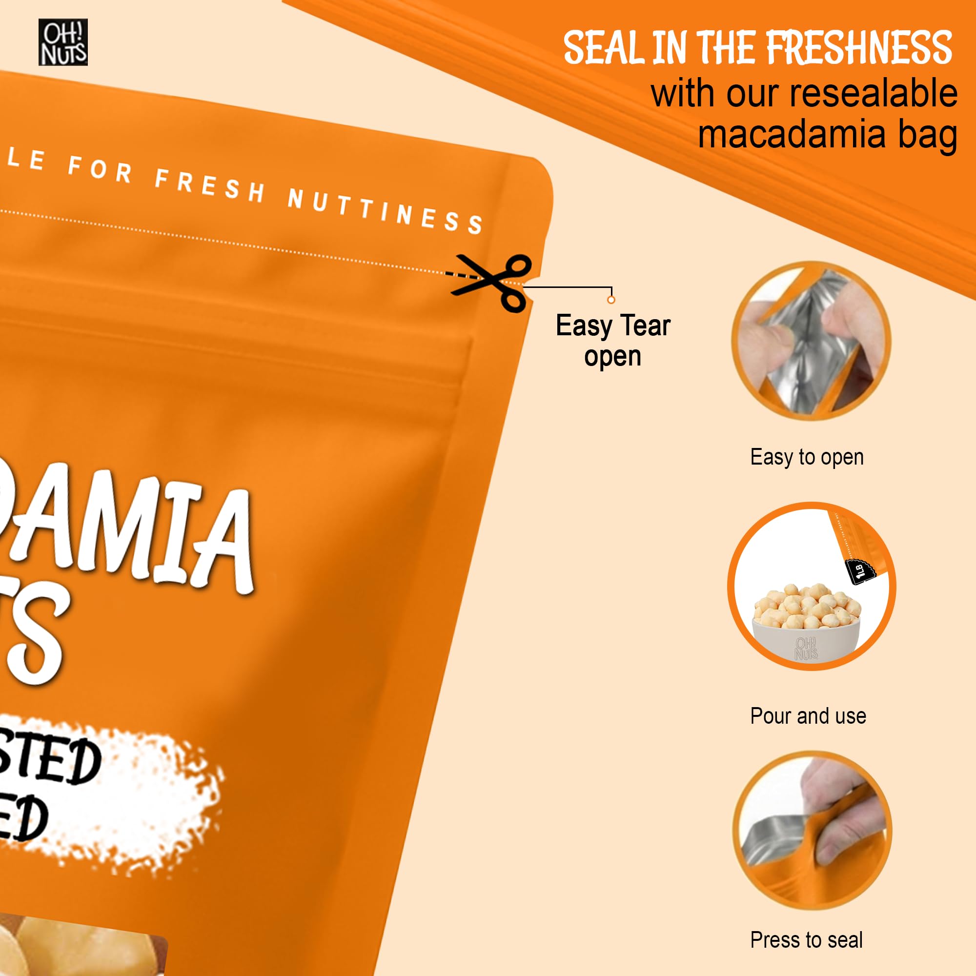 Oh! Nuts bowl of macadamias served as snack showcasing natural flavor
