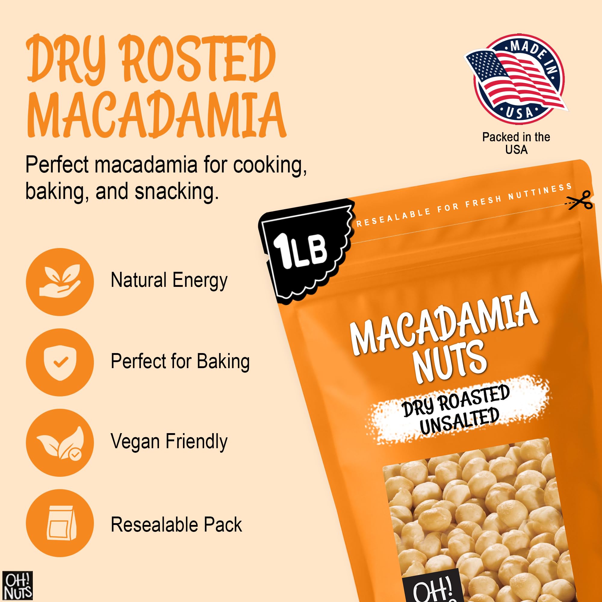 Oh! Nuts scoop of macadamias beside ruler for accurate scale