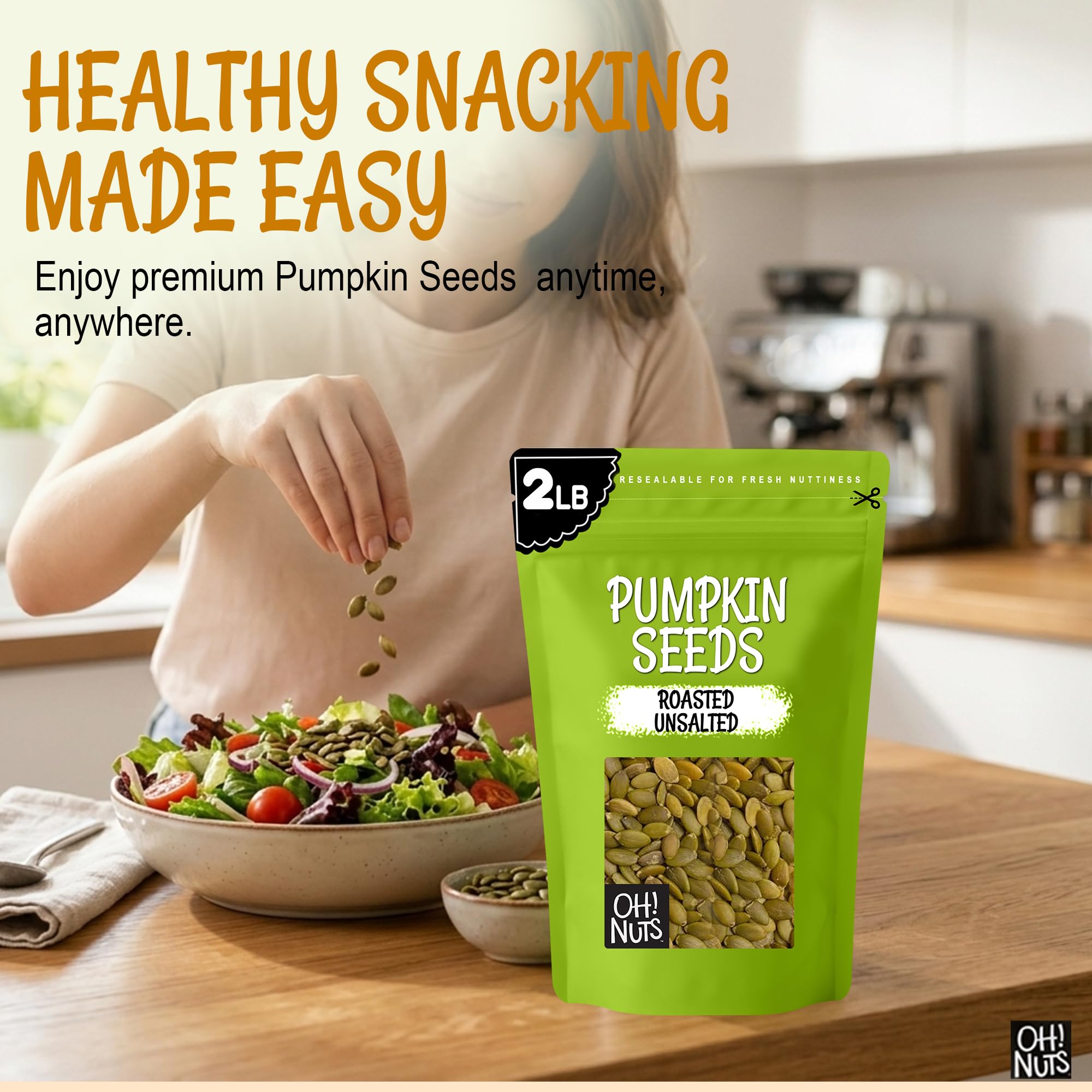 Oh! Nuts pepitas in a bowl ready-to-eat for quick snacking