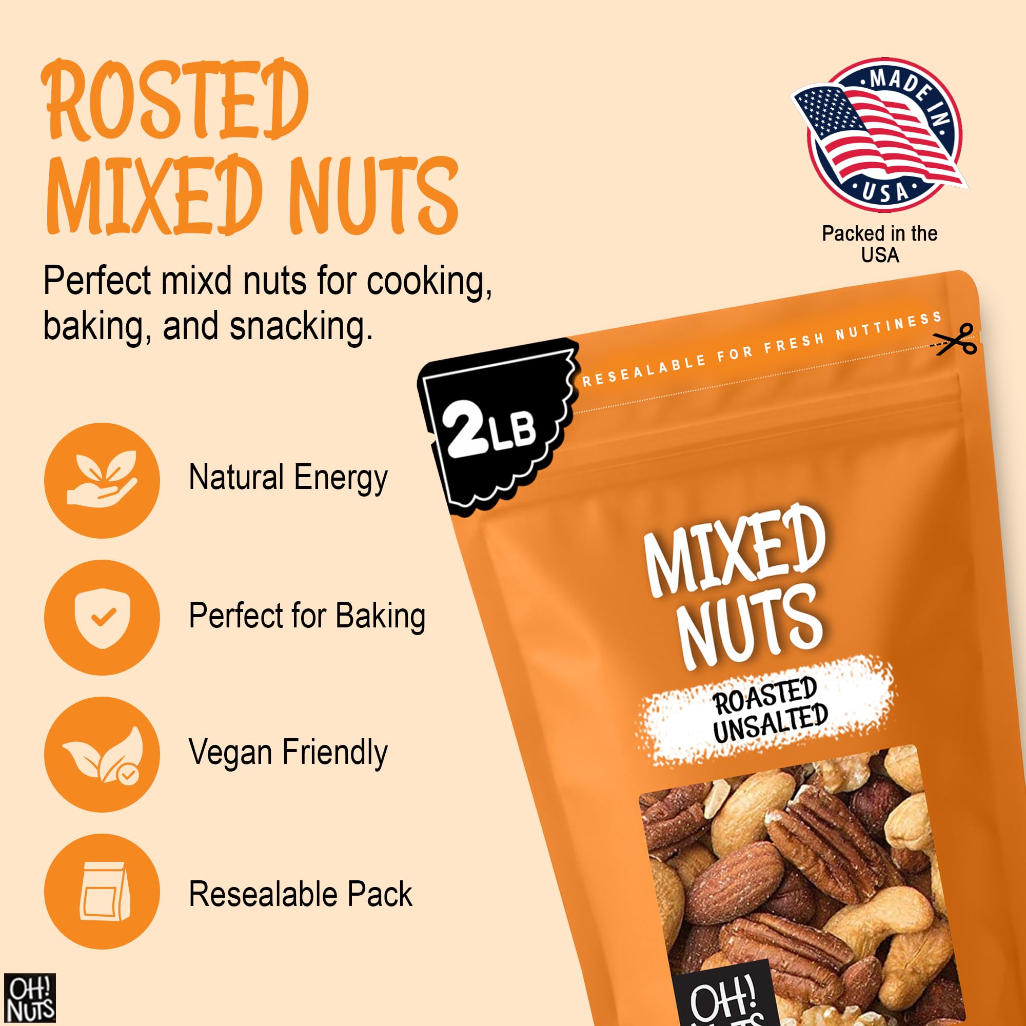 Oh! Nuts resealable zipper detail emphasizing freshness preservation