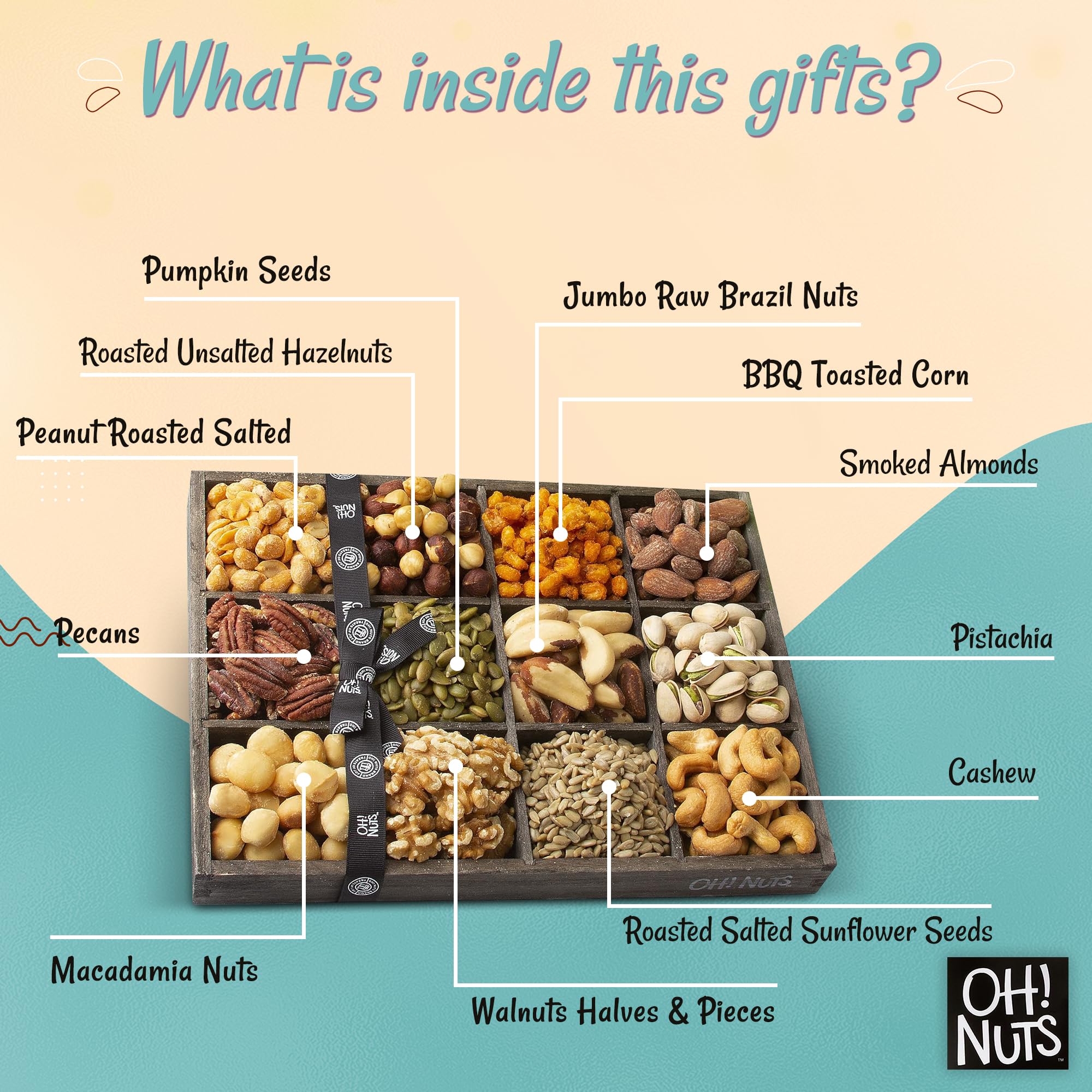 Oh! Nuts held by hand to show scale and convenient serving size for events