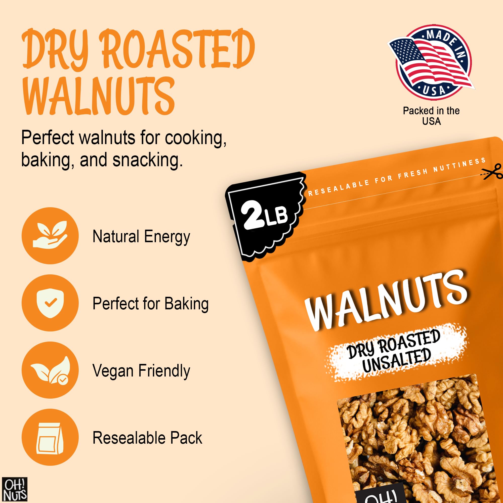 Oh! Nuts bag next to a measuring cup showing 2 pound scale for portion planning