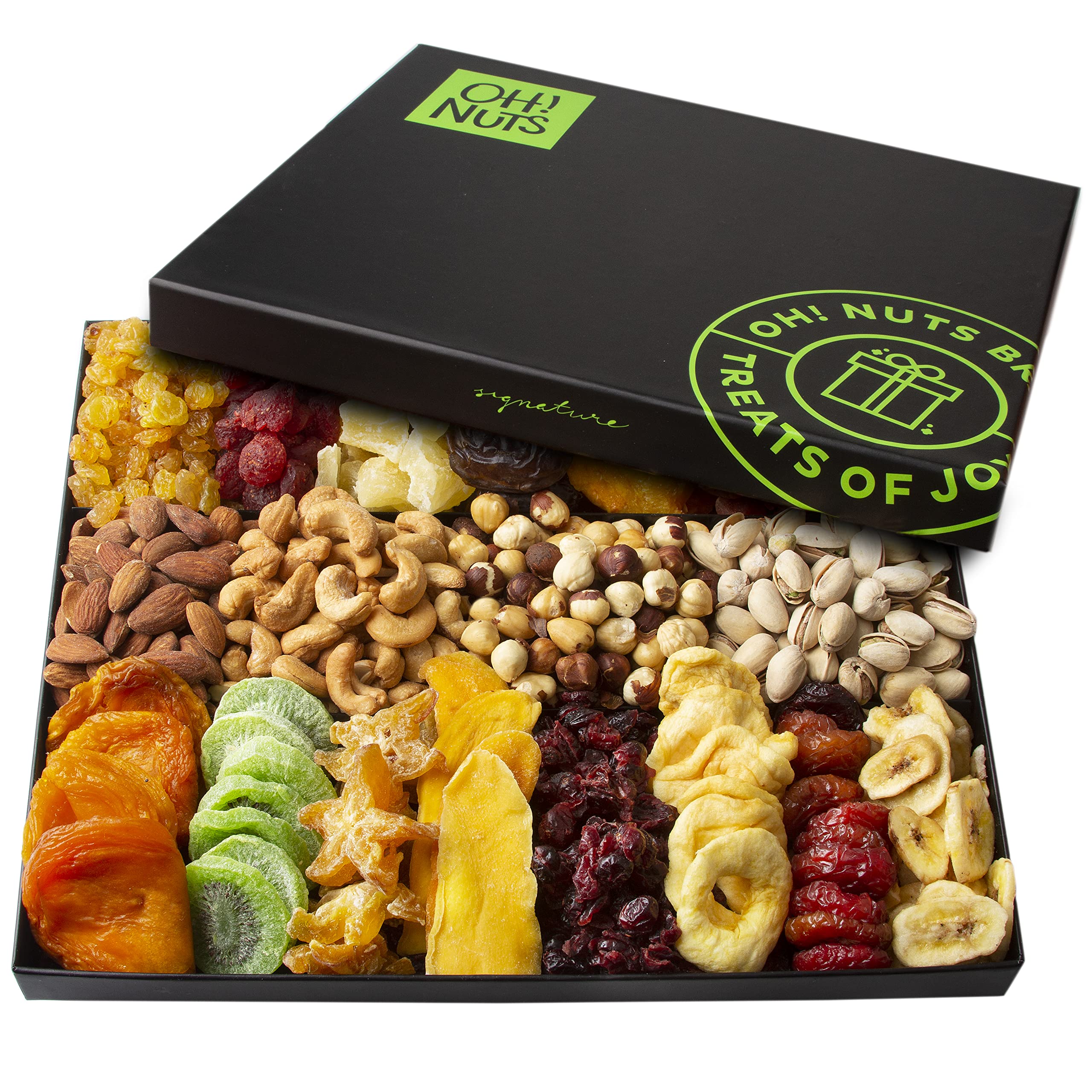 Oh! Nuts open box interior arrangement highlighting colorful variety and ease of sharing
