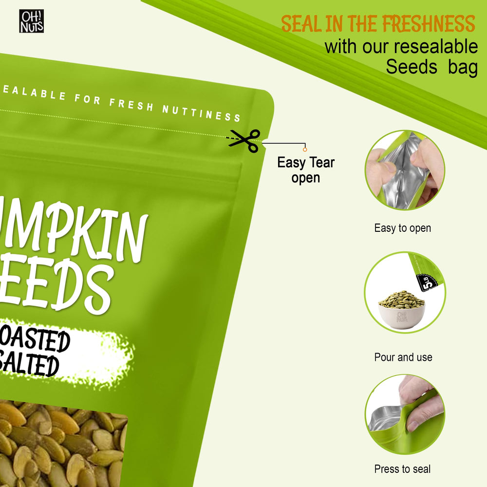 Oh! Nuts open zip-seal bag demonstrating resealable freshness and easy storage