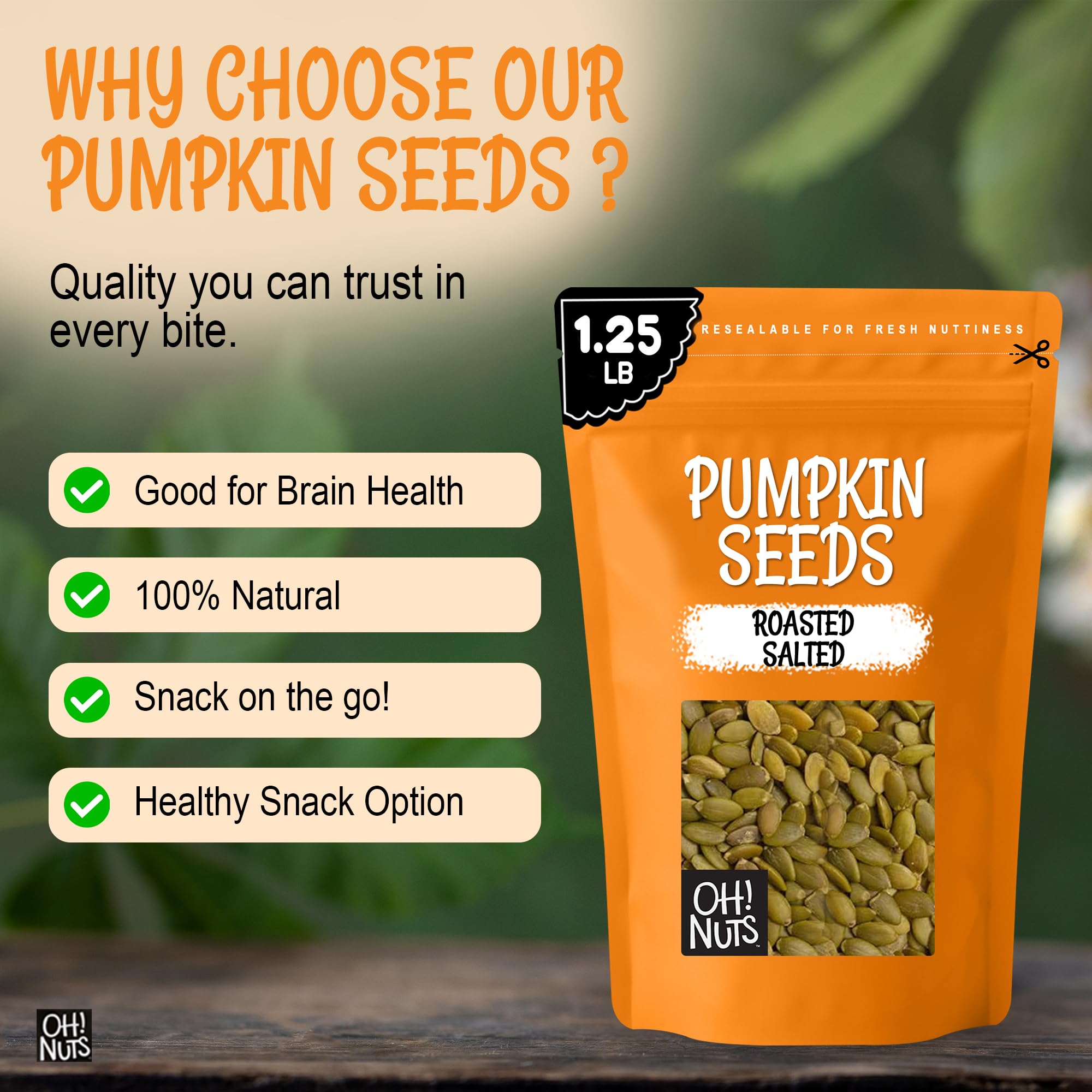 Oh! Nuts product label showing kosher and nutrition details assuring quality benefit