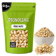 Oh! Nuts front packaging of 8oz pine nuts showing brand and sealed freshness