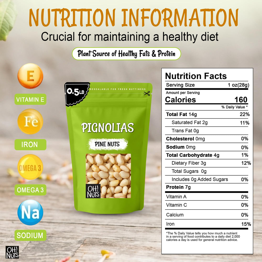 Oh! Nuts open bag revealing raw pine nuts texture for immediate cooking