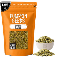 Oh! Nuts front packaging showing 1.25 lb bag and fresh pepitas benefit convenience
