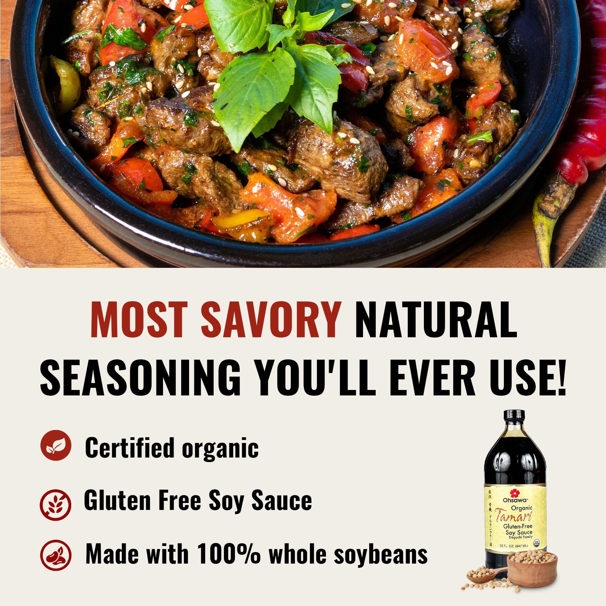 オーサワジャパン Ohsawa used in stir-fry showing how it enhances savory dishes benefit