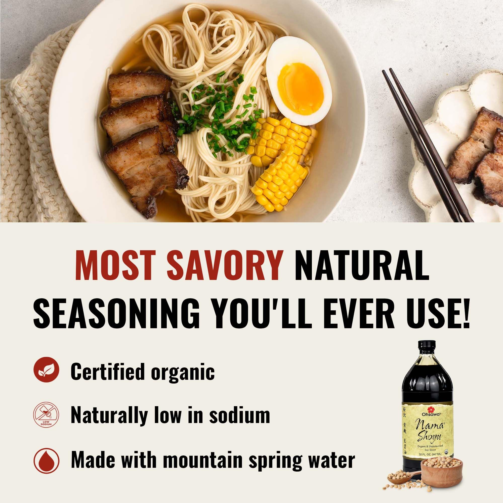 Ohsawa amber shoyu in spoon showing clear texture and aromatic appeal