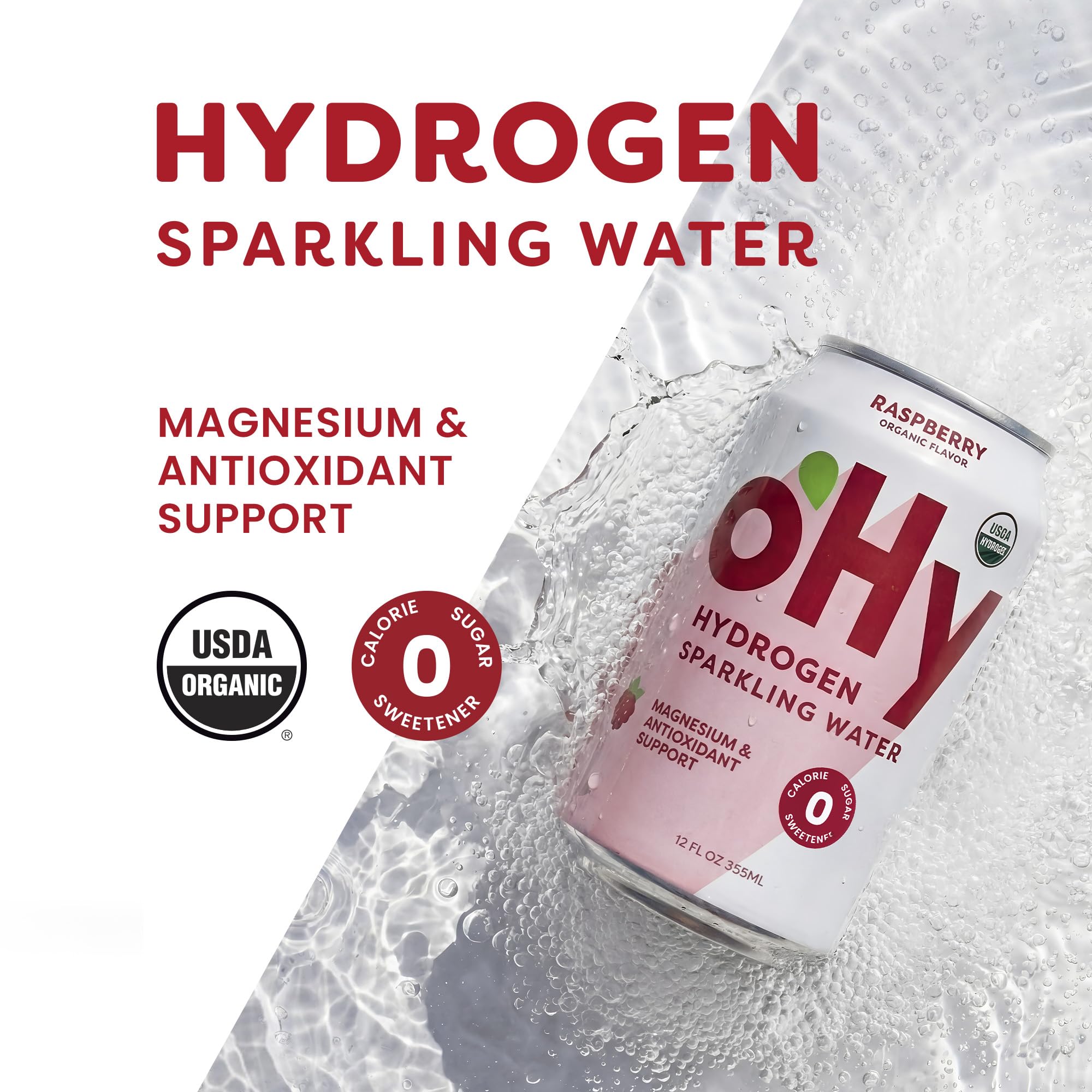oHy raspberry close-up of can surface highlighting fine carbonation bubbles and smoothness
