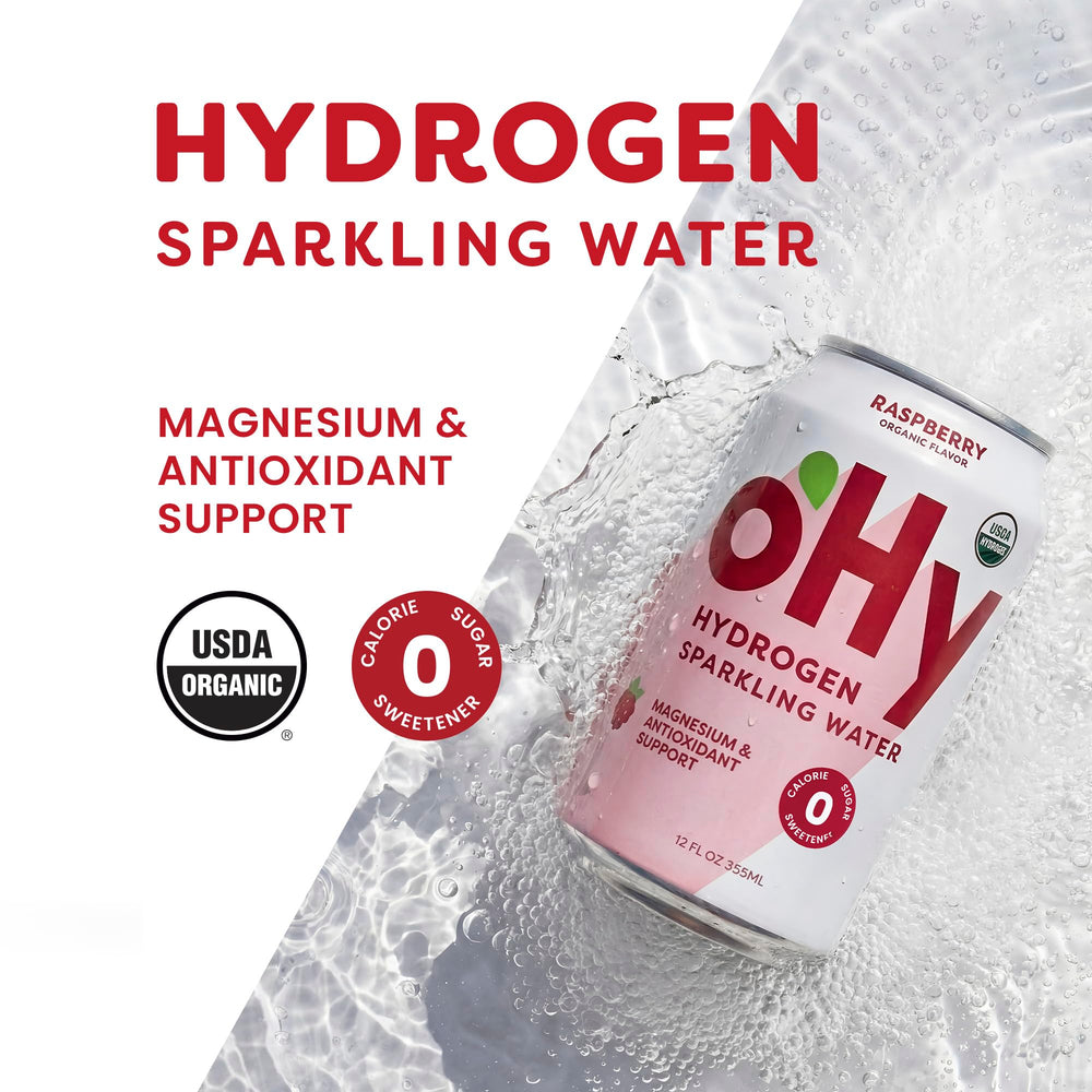 oHy raspberry close-up of can surface highlighting fine carbonation bubbles and smoothness
