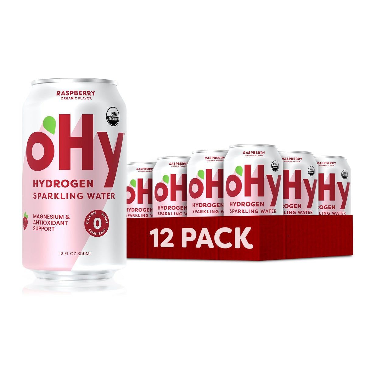 oHy raspberry front packaging showing can design and organic label for clarity