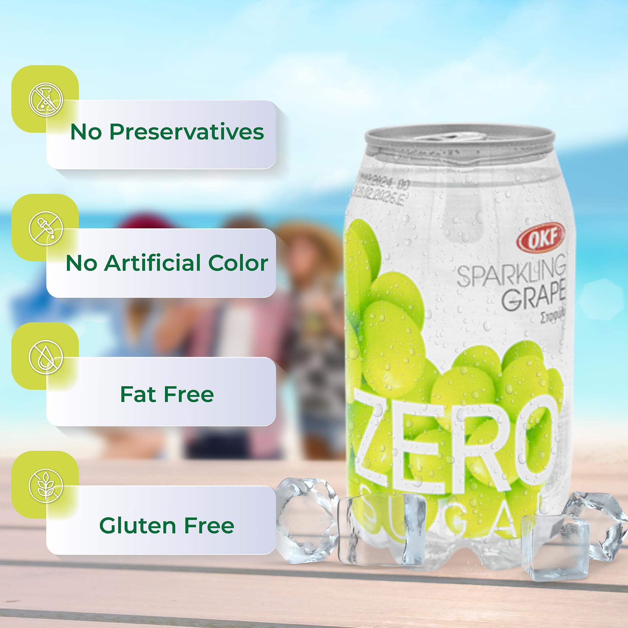 OKF grape beverage surface with bubbles close-up highlighting refreshing fizz