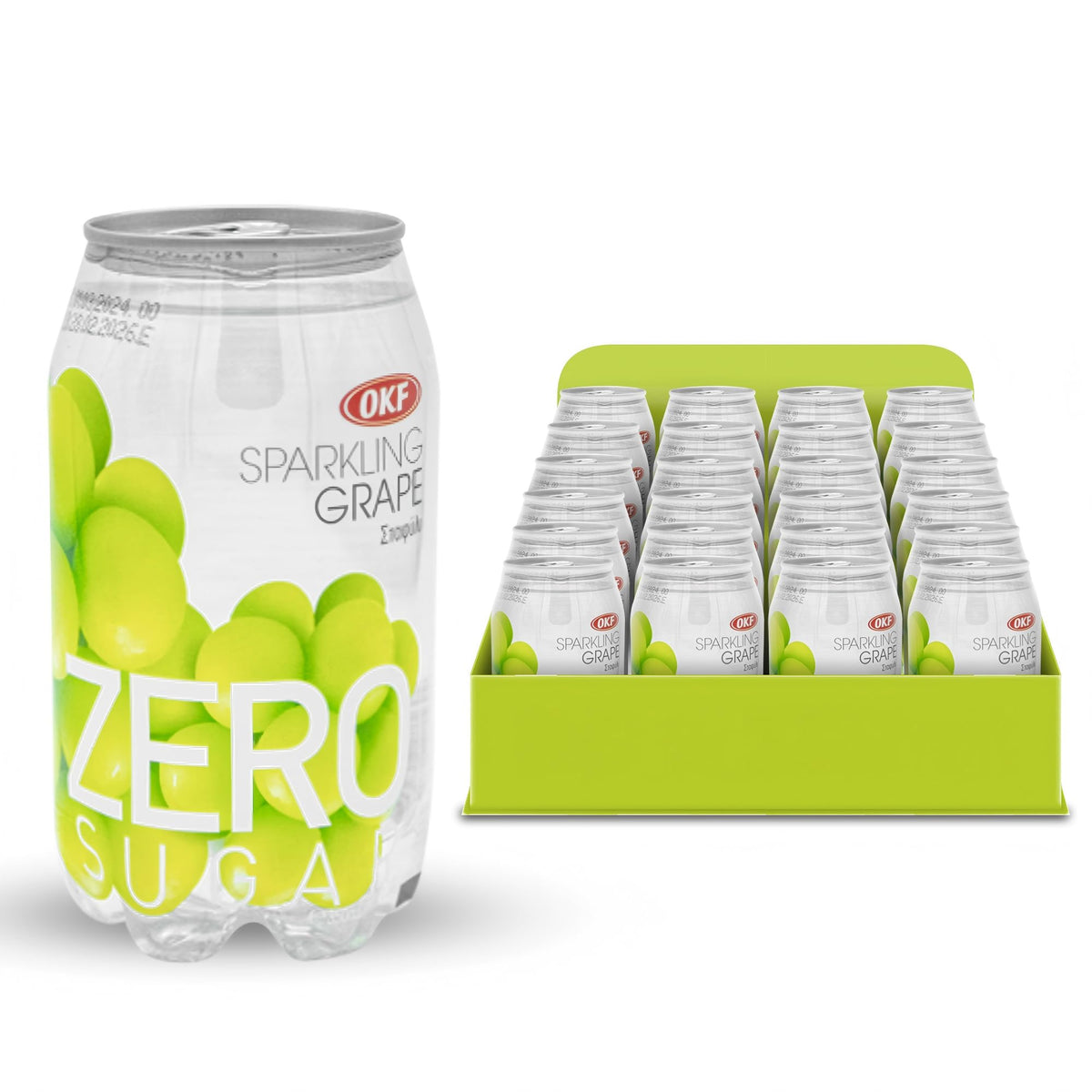 OKF front packaging of grape sparkling cans showing brand and vibrant grape appeal