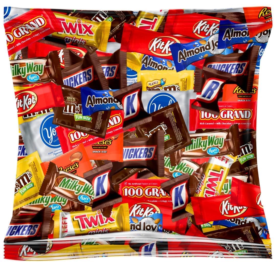 Okida front packaging showing sealed bag of assorted individually wrapped chocolates for sharing