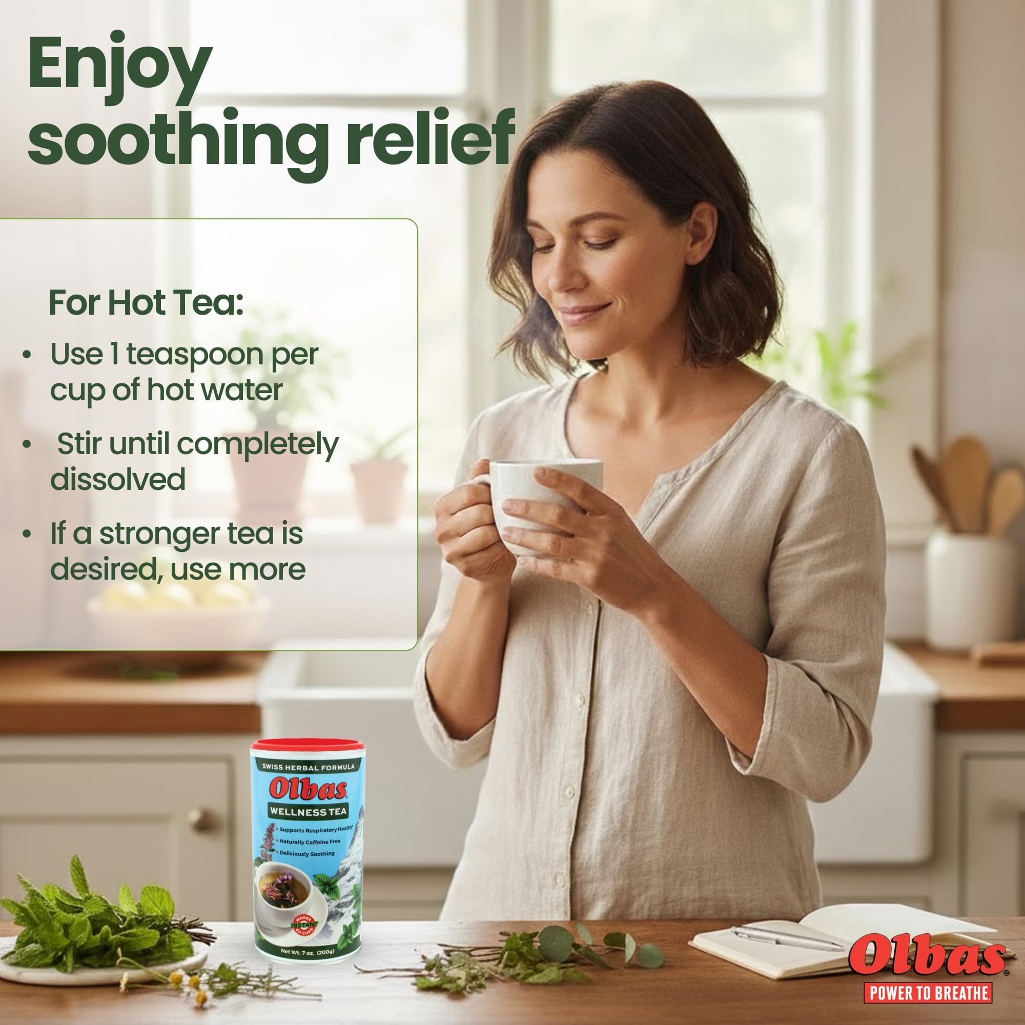 Olbas hot cup in hands offering warm aromatic comfort
