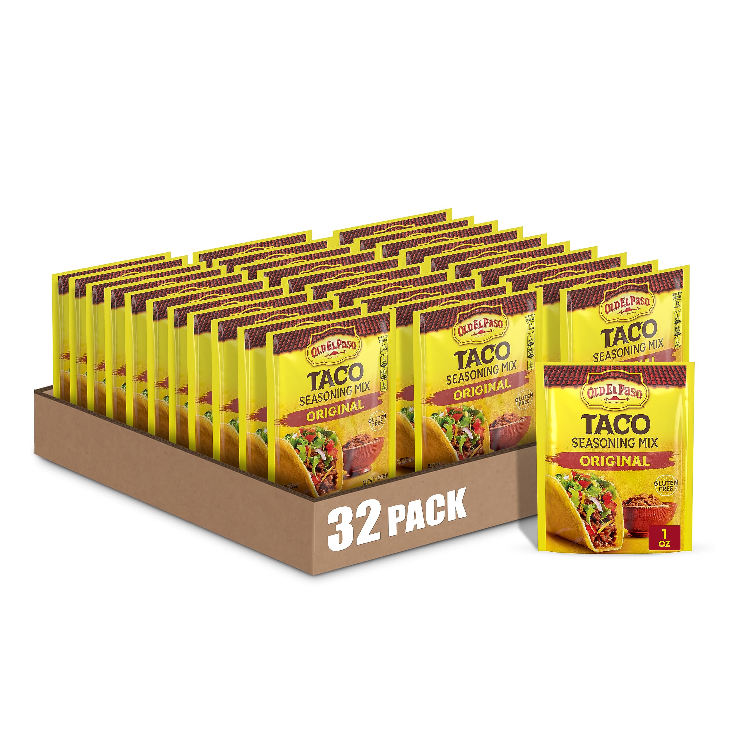 Old El Paso front packaging showing pack of 32 for pantry convenience
