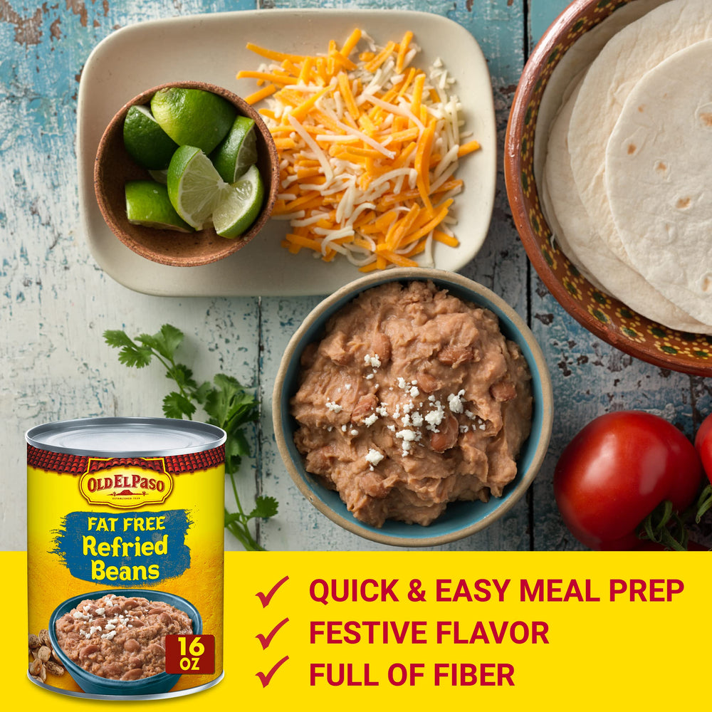Old El Paso refried beans served in taco to demonstrate easy meal use and flavor