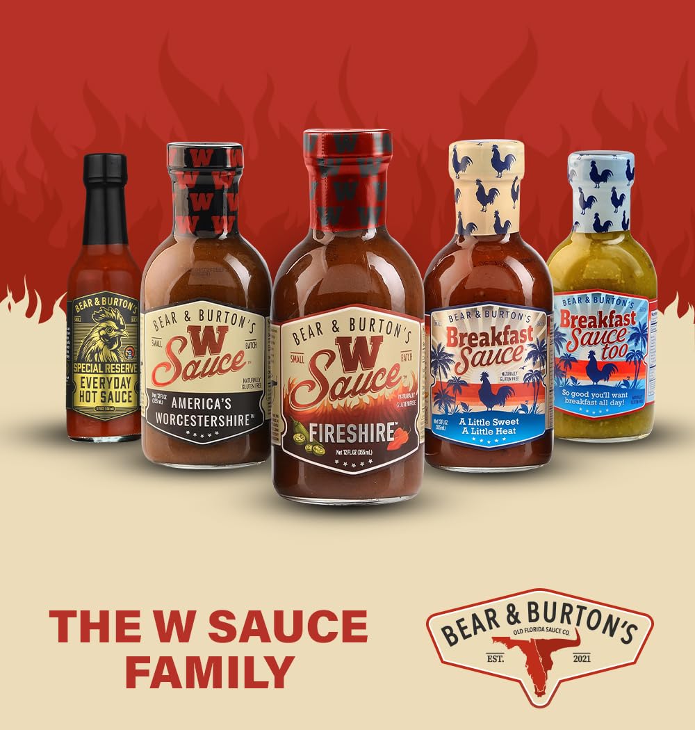 Old Florida Sauce Co. 12 oz bottle beside a measuring spoon illustrating bottle size