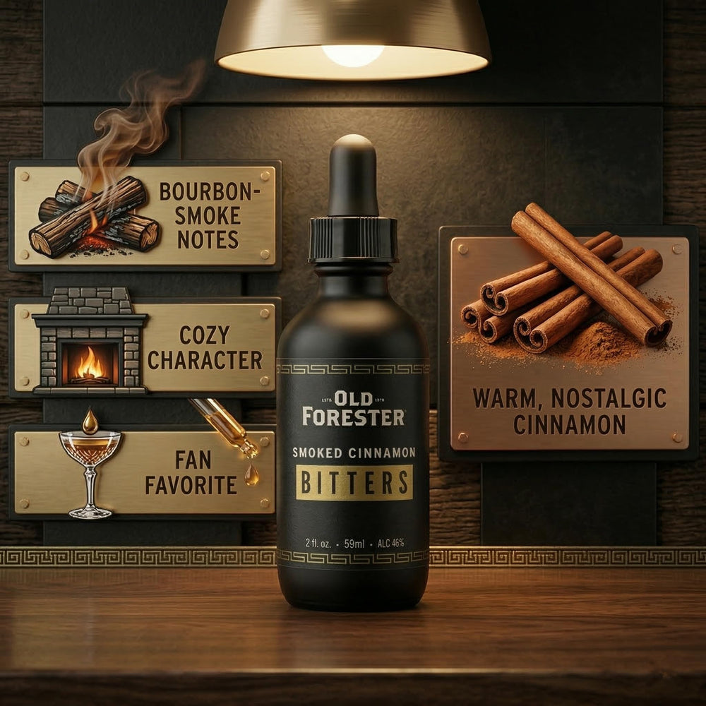 Old Forester bitters bottle cork and neck close-up highlighting pour control and premium finish