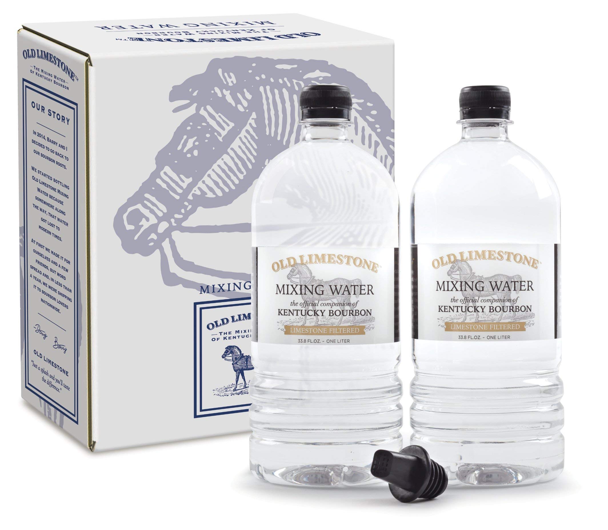 Old Limestone front packaging showing twin one-liter bottles and brand clarity benefit