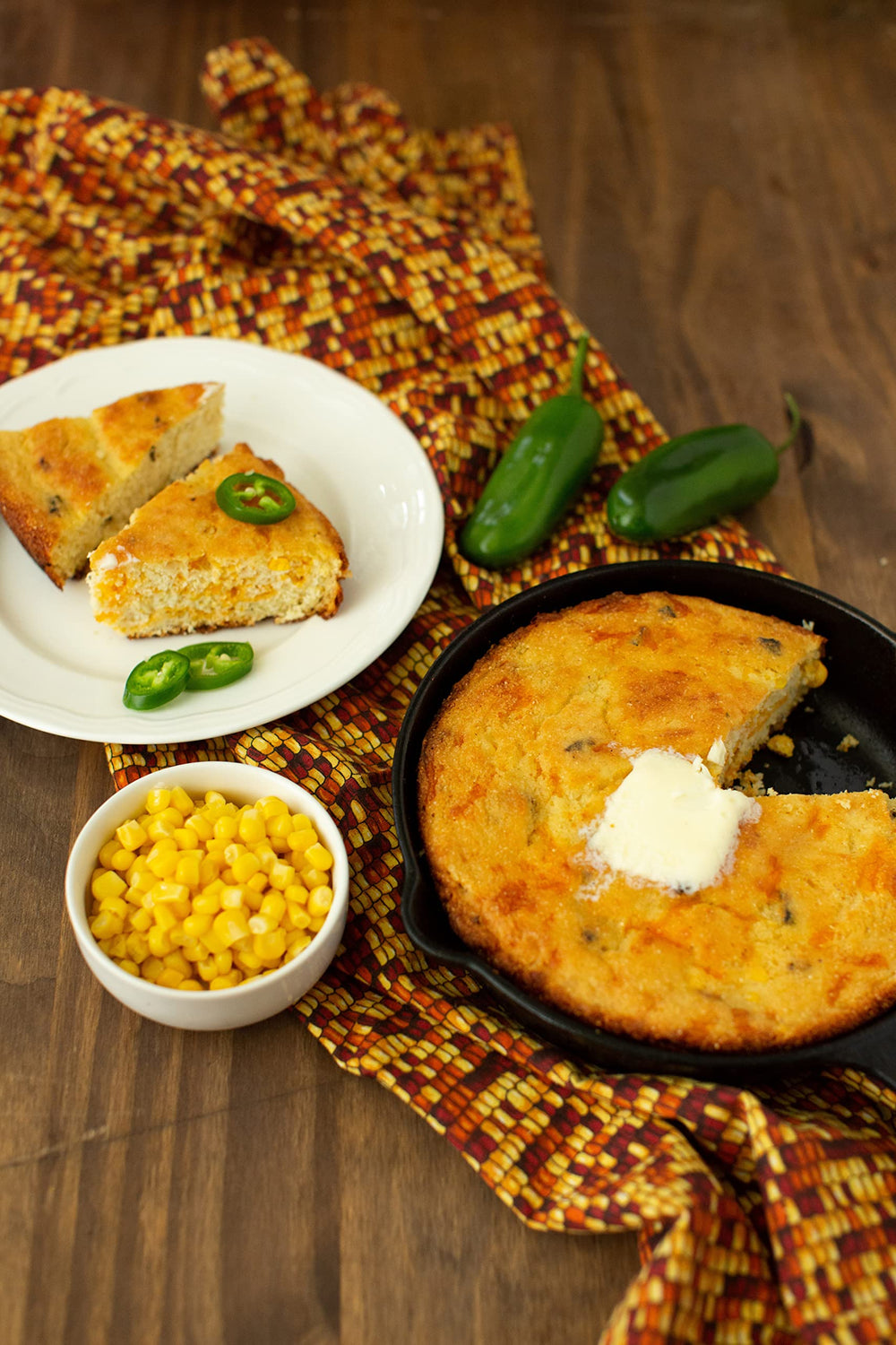 Old School Brand skillet cornbread with browned top demonstrating tender crumb and rise
