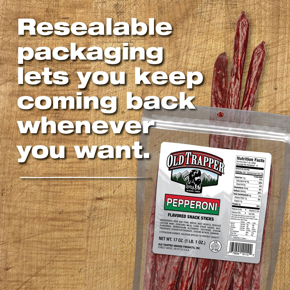 Old Trapper resealable bag zipper being closed to preserve freshness and portion control