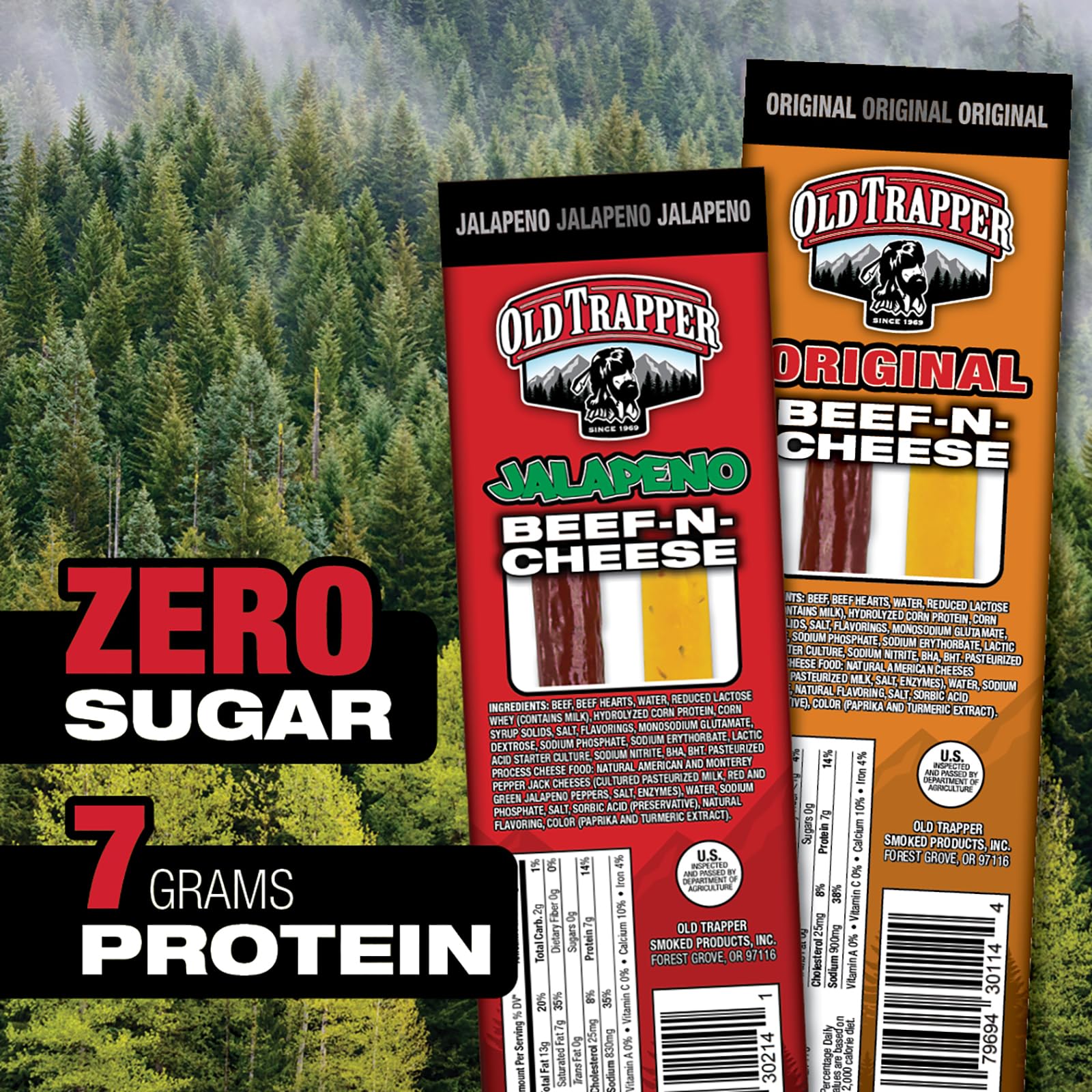 Old Trapper beef stick close-up texture emphasizing real beef quality