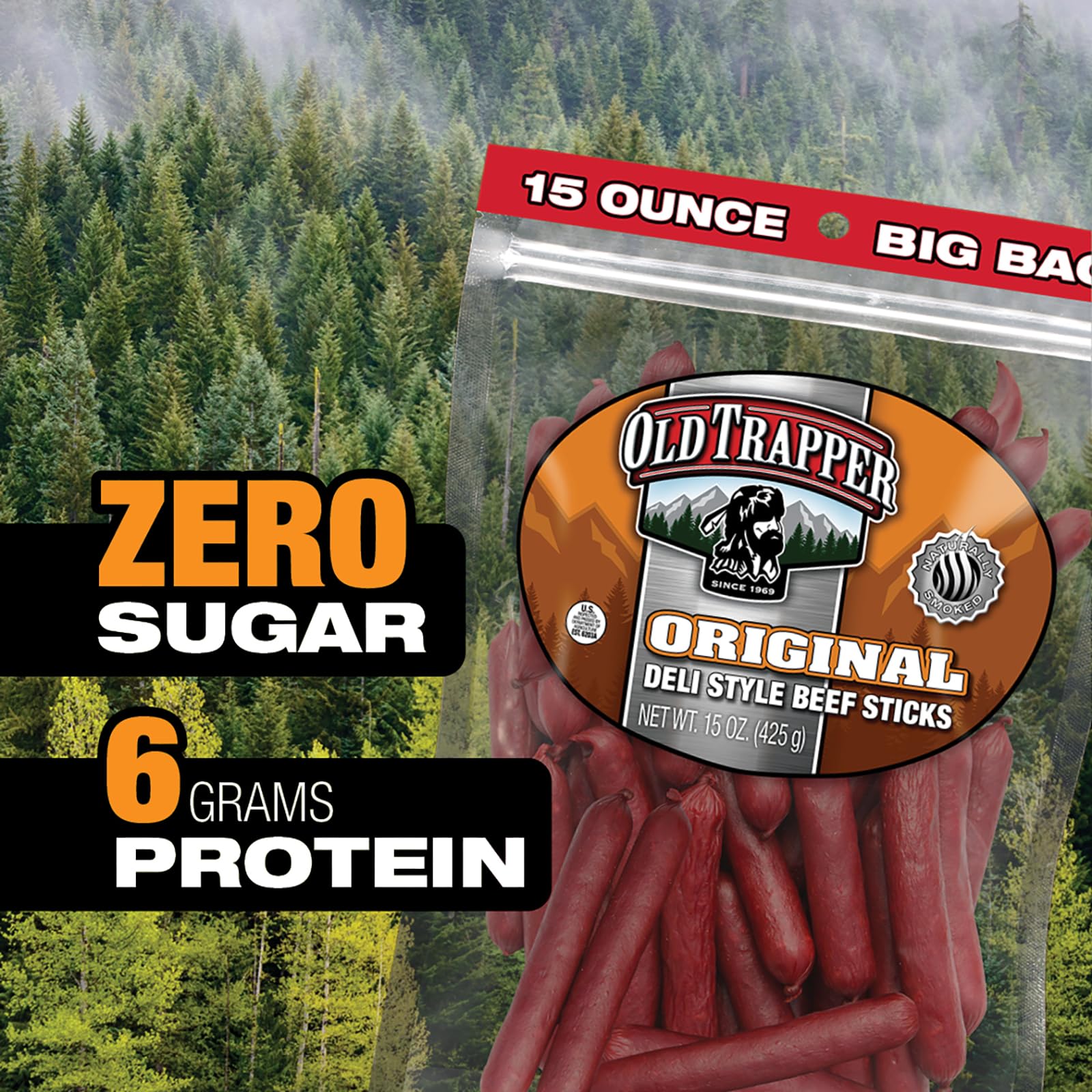Old Trapper close-up of beef stick texture displaying smoky, tender quality