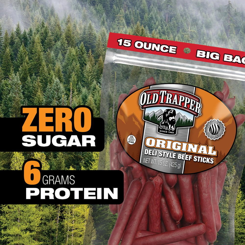 Old Trapper close-up of beef stick texture displaying smoky, tender quality
