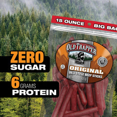 Old Trapper close-up of beef stick texture displaying smoky, tender quality