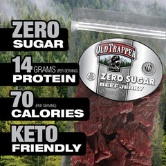 Old Trapper close-up of jerky strips highlighting tender texture