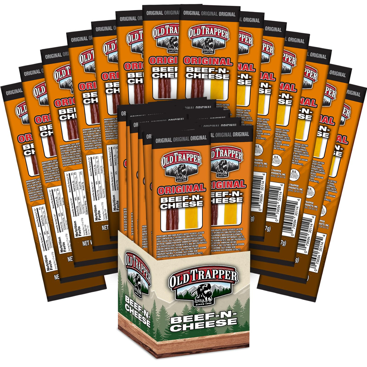 Old Trapper front packaging shows beef and cheese snack pack and portable convenience
