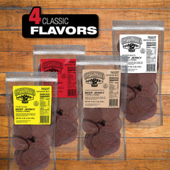 Old Trapper jerky served on board with drink showing convenient protein snack benefit