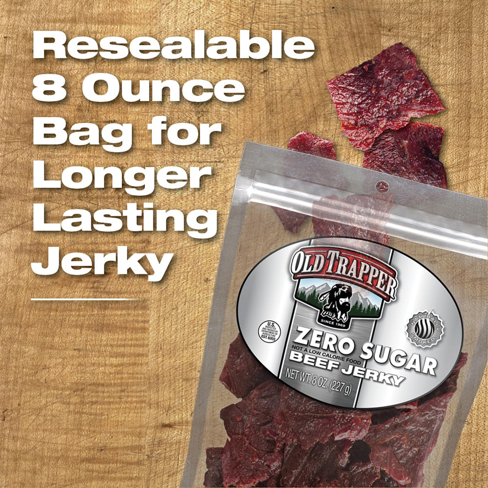 Old Trapper jerky in hand demonstrating portion and scale