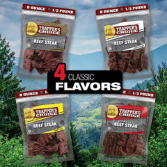 Old Trapper beef steak on a picnic setting, ideal for outdoor snacking