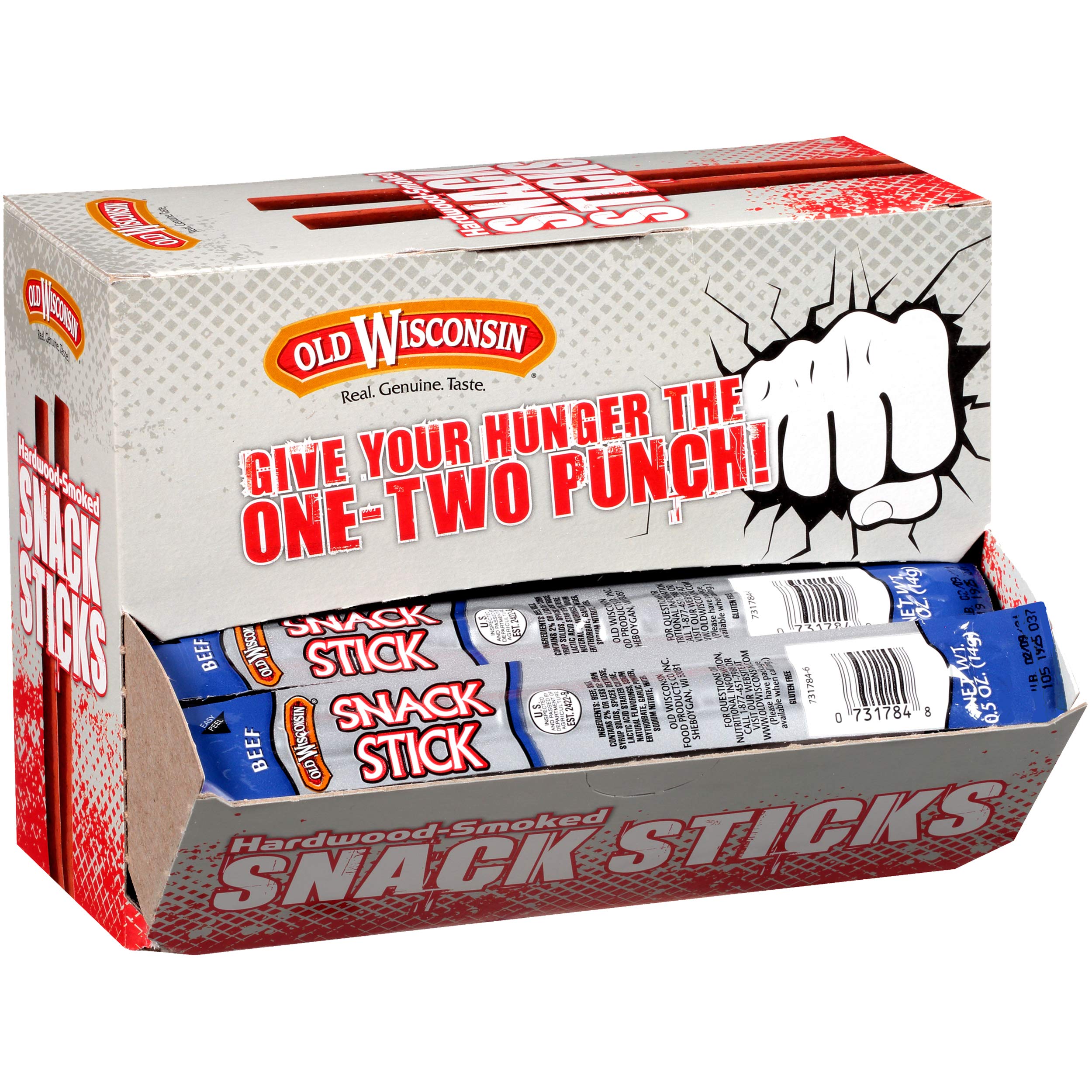 Old Wisconsin pack front showing 42-count beef sausage pack and convenience